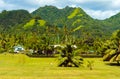 View of the mountain landscape, Rarotonga, Aitutaki, Cook Islands. Copy space for text