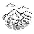 View of the mountain line art design