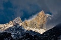 View of the mountain Machapuchare Nepal. Sunny beautiful mountain landscape at sunrise Royalty Free Stock Photo