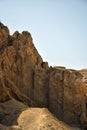 View of the mountain of natural sandstone against the blue clear sky. Desert landscape, Egypt, Africa. Copy space. Royalty Free Stock Photo