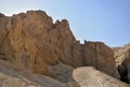 View of the mountain of natural sandstone against the blue clear sky. Desert landscape, Egypt, Africa. Copy space. Royalty Free Stock Photo