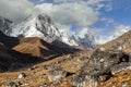 View from the mountain near Lobuche to Lhotse and Nuptse - Nepal, Himalayas Royalty Free Stock Photo