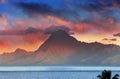 View on mountain Orohena at sunset. Polynesia. Tahiti