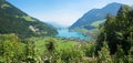 View from mountain pass Brunig to lake Lungernsee, canton Obwalden, switzerland Royalty Free Stock Photo