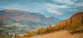 View of the mountain peaks in Hemsedal from the ski center in the Buskerud region of Norway in late summer, early autumn Royalty Free Stock Photo