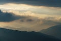 View of a mountain range in the Alps of Europe during sunset. Slopes in Autumn Royalty Free Stock Photo