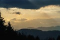 View of a mountain range in the Alps of Europe during sunset. Slopes in Autumn Royalty Free Stock Photo