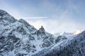 View of the mountain range from Morskie Oko. Morskie oko mountain lake in High-Tatras Royalty Free Stock Photo