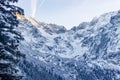 View of the mountain range from Morskie Oko. Morskie oko mountain lake in High-Tatras Royalty Free Stock Photo