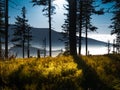 View from mountain range to the valley above fog and clouds Royalty Free Stock Photo