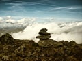 View from mountain range to the valley above fog and clouds Royalty Free Stock Photo