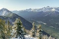 View of mountain ranges valley in the Canadian Rocky Mountains