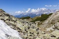 View from mountain Rippetegg with some snow to distant Dachstein Royalty Free Stock Photo