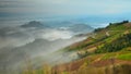 View of mountain road and fog Royalty Free Stock Photo