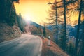 View of mountain road at sunset, Alps Switzerland Royalty Free Stock Photo