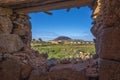 View of mountain through ruin in La Oliva Fuerteventura Las Palmas Canary Islands Spain