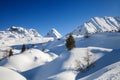 View of mountain ski resort in sunny winter day Royalty Free Stock Photo