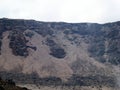 A view of the mountain slopes covered with landslides of stones and soil after a rock fall