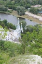 View from the mountain to the entrance to the Svyatogorsk Lavra and the river Royalty Free Stock Photo