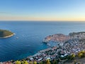 View from the mountain to the old Budva against the backdrop of the sunset sky. Montenegro Royalty Free Stock Photo