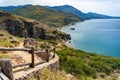 View from the mountain to Preveli beach on the island of Crete Greece