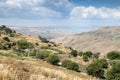 View from the mountain to the ruins of ancient Jewish settlement Umm el Kanatir - Mother Arches on the Golan Heights