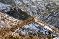 The view on the mountain top is covered with snow, pine trees in the winter are beautiful sunlight Royalty Free Stock Photo