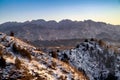 The view on the mountain top is covered with snow, pine trees in the winter are beautiful sunlight Royalty Free Stock Photo