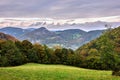 View of a mountain valley with a beautiful clouds