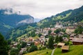View on mountain village Wengen in summer. Switzerland