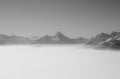 View of the mountain Watzmann in winter, with wife and seven children. Germany.