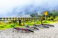 Mountainbikes on the death road in the Yungas of Bolivia