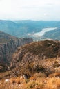 View of mountaine with small lake on Crete