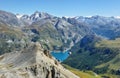 View of mountains and Chevril lake near Tignes Ski Resort, France