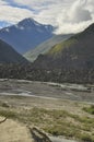 View of mountains covered with clouds from the peak with Bhaga river in Darcha Royalty Free Stock Photo