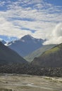 View of mountains covered with clouds from the peak with Bhaga river in Darcha Royalty Free Stock Photo