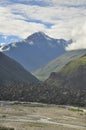 View of mountains covered with clouds from the peak with Bhaga river in Darcha Royalty Free Stock Photo