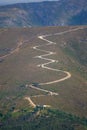 View at the mountains with a curve dirt road Royalty Free Stock Photo