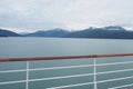 A view of the mountains from the deck of the cruise ship. Royalty Free Stock Photo