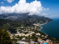 View from the mountains down to the magnificent coast to the city of Amalfi in Italy