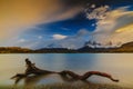 View of the mountains and the lake during the sunrise of Torres del Paine National Park. Autumn in Patagonia, the Royalty Free Stock Photo