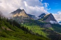 View of the mountains from Logan`s Pass in Glacier National Park Montana