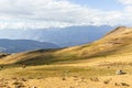 View of the mountains, the meadow, the sky and some cows or horses, in the afternoon. Located in Tambillo, province of Huaylas Royalty Free Stock Photo