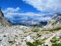 View of mountains Pihavec, Stenar and Bovski Gamsovec in Triglav national park Royalty Free Stock Photo