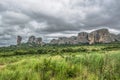 View at the mountains Pungo Andongo, Pedras Negras (black stones), huge geologic rock elements Royalty Free Stock Photo