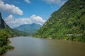 View of mountains and river Nong Khiaw. North Laos. Southeast Asia Royalty Free Stock Photo