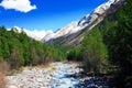 View of the mountains and river into the valley. Elbrus area Royalty Free Stock Photo