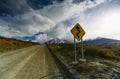 View of the mountains and the road in Torres del Paine National Park. Autumn in Patagonia, the Chilean side Royalty Free Stock Photo