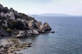 View of the mountains and the sea Salamina Island, Greece Royalty Free Stock Photo
