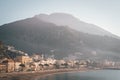 View of mountains and sea surrounding Maiori, on the Amalfi Coast in Campania, Italy